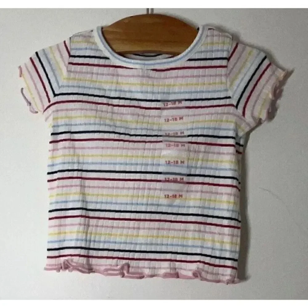 Old Navy 12-18 Months Ribbed Raibnbow Striped Flutter Sleeve Baby Girl Top